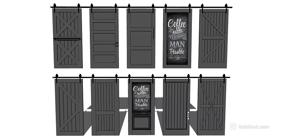 Barn Doors With Various Panel Styles And Chalkboard Design For Home Interior Decor Ideas 3d model 
