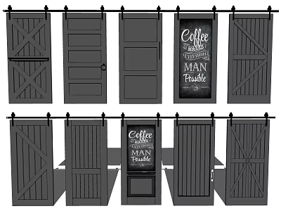 Barn Doors With Various Panel Styles And Chalkboard Design For Home Interior Decor Ideas 3d model