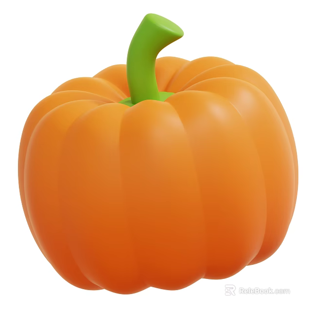Fresh Orange Pumpkin Vegetable with Green Stem and Smooth Surface Isolated on White Background 3d model 