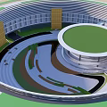 Modern Circular Architectural Design with Multi Level Structure Surrounded by Green Area Roads and Water 3d model