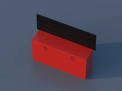 Red Storage Cabinet With Two Doors And Black Board On Top 3d model