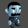 Cartoon Style Blue Frankenstein Doll With Stitches Dark Outfit Belt And Black Shoes
