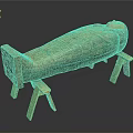 Ancient Egyptian Sarcophagus Sculpture With Intricate Carvings And Painted Details On Wooden Stands