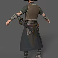 Traditional Warrior Character Back View With Sword Green Sleeves And Dark Skirt