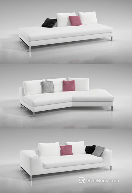 White Sectional Sofa With Modern Design And Comfortable Seating With Decorative Pillows 3d model