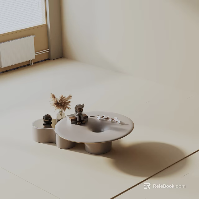 Minimalist Modern Light Sofa And Coffee Table Set With Round Table Dried Flowers Stuffed Bear 3d model 
