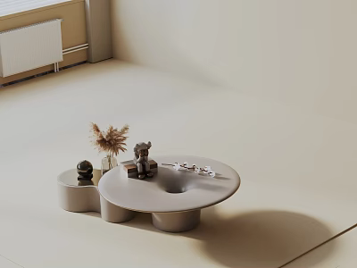 Minimalist Modern Light Sofa And Coffee Table Set With Round Table Dried Flowers Stuffed Bear 3d model