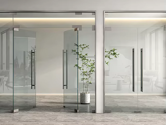 Modern double door glass double door office glass door 3d model