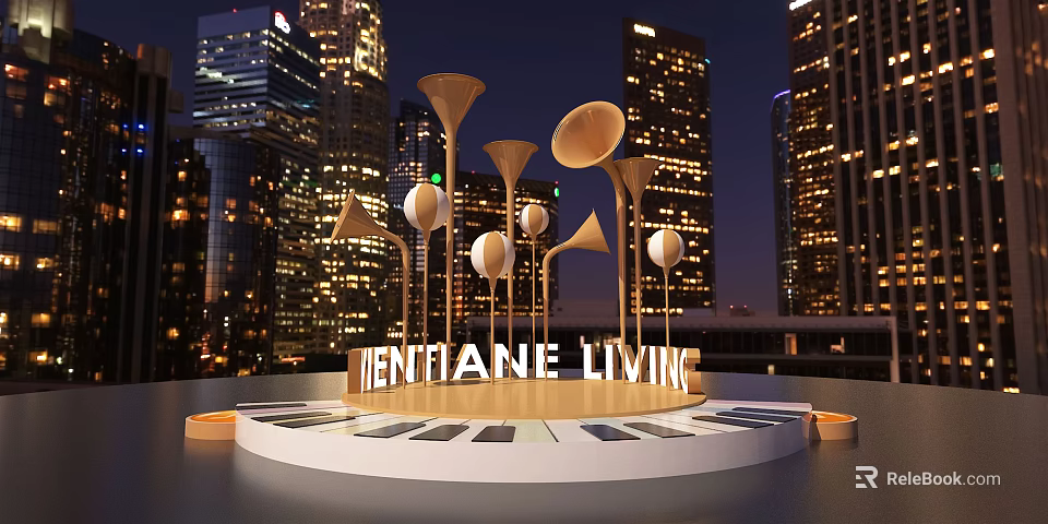 Mentiane Living Urban Night Display With Tall Buildings And Horn Structures 3d model 