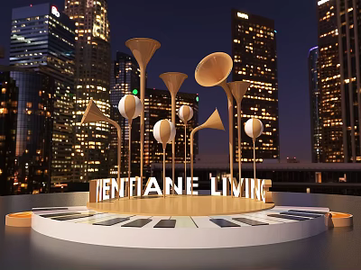 Mentiane Living Urban Night Display With Tall Buildings And Horn Structures 3d model