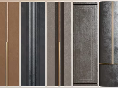 Decorative Wall Paneling with Multiple Styles Wood Textures and Metal Accents in Brown Gray Tones 3d model