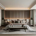 Modern Elegant Bedroom Interior With Tufted Headboard Area Rug And Nightstand Lamps