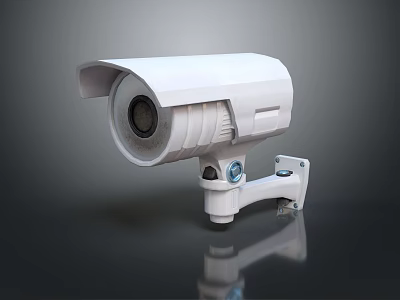 White Outdoor Security Camera with Projection Monitoring Function and Mounted Bracket Lens 3d model