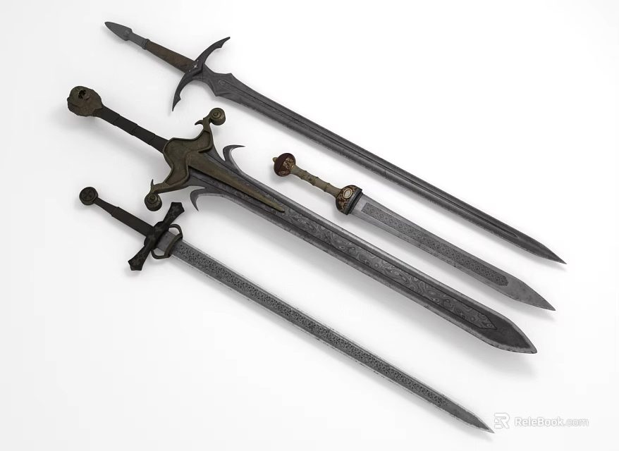Vintage Medieval Swords Collection With Ornate Handles And Sharp Blades 3d model 