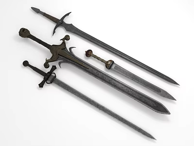 Vintage Medieval Swords Collection With Ornate Handles And Sharp Blades 3d model