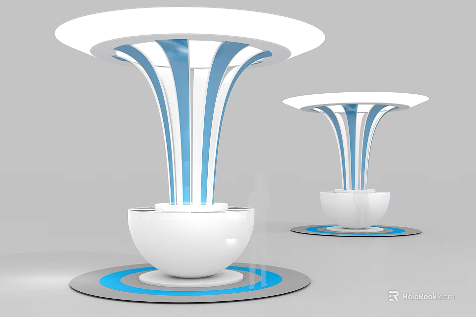 Modern Display Cabinets With White Body Blue Stripes And Circular Base Design 3d model 