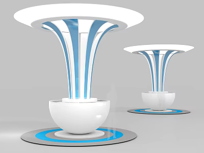 Modern Display Cabinets With White Body Blue Stripes And Circular Base Design 3d model