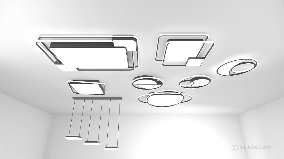 Modern Ceiling Lights With Square And Round Shapes For Interior Lighting Design 3d model