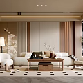 Elegant Modern Living Room Interior With Beige Sofa Coffee Table And Wooden Panels