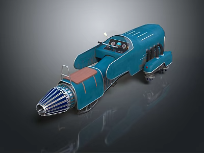 Blue Retro Futuristic Motorcycle With Streamlined Design Conical Front And Brown Seat 3d model