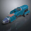 Blue Retro Futuristic Motorcycle With Streamlined Design Conical Front And Brown Seat