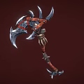 Battle Axe With Curved Metal Blade Red Wrapped Handle And Spiked Design