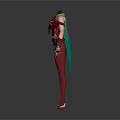 Futuristic Teal And Burgundy Fitted Costumes With Armor Like Details And Gloves