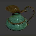 Antique Bronze Wine Vessel With Turquoise Green Patina And Brown Spout Handle Design