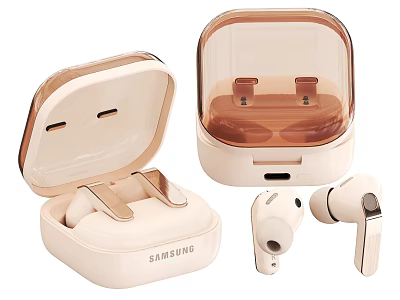 Samsung Wireless Earbuds With Transparent Cover Charging Case Sleek Beige White Design Open And Closed 3d model