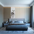 Modern Bedroom Interior Design With Bed Nightstands Zebra Artwork And Soft Rug