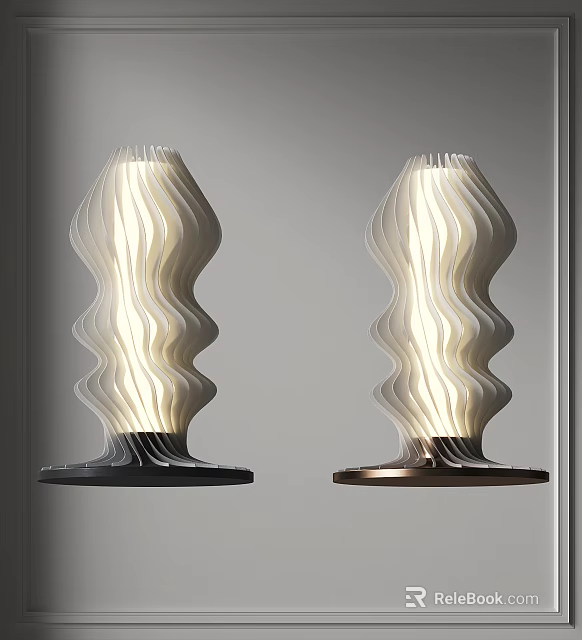 Modern Wavy Design Floor Lamps With White Shades And Black Copper Bases 3d model 