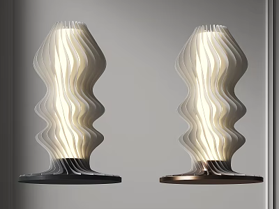 Modern Wavy Design Floor Lamps With White Shades And Black Copper Bases 3d model