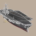 Large Aircraft Carrier Featuring Gray Flight Deck Striped Runway And Red Hull 3d model