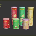 Colorful Potato Chips Cans In Red Green Yellow For Tasty Snack