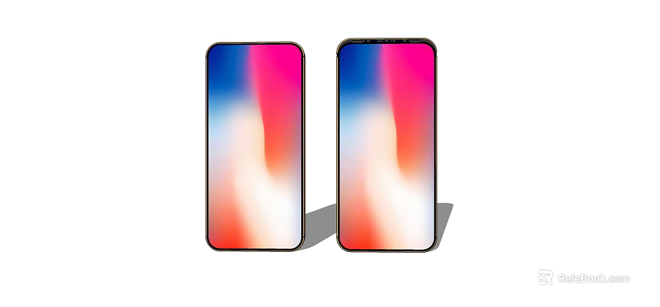 Two Modern Smartphones Front View Gradient Color Full Screen Displays Black Frames 3d model