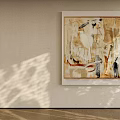 Abstract Painting With Neutral Tones And Abstract Lines In Gallery Setting With Natural Light