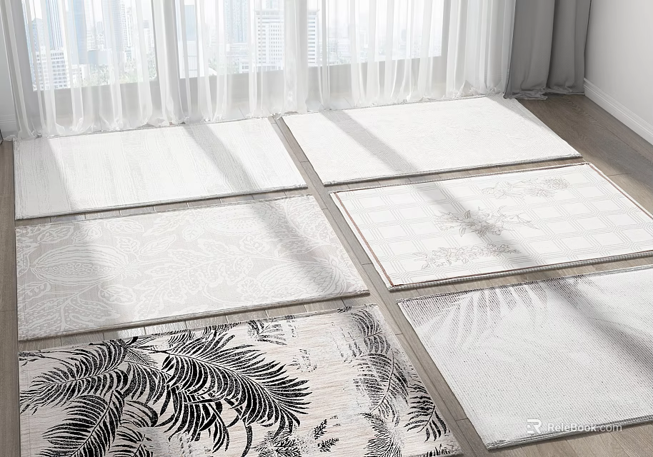 Square Rugs in Bright Interior With Sunlight Through Windows Featuring Various Patterns And Soft Textures 3d model 