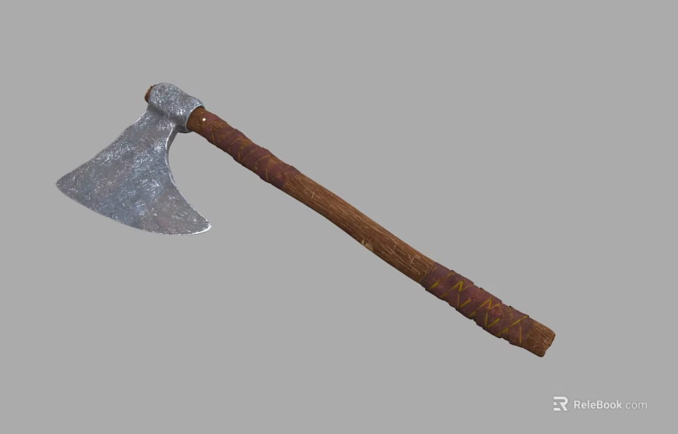 Durable Hardware Tool Axe with Metal Head and Wooden Handle Wrapped in Rope 3d model 