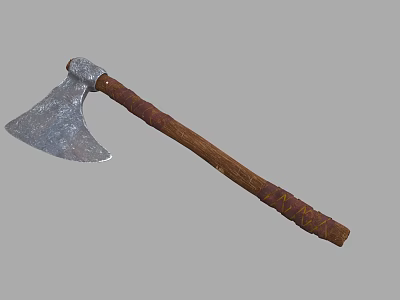 Durable Hardware Tool Axe with Metal Head and Wooden Handle Wrapped in Rope 3d model