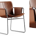 Brown Leather Leisure Chair with Metal Frame Modern Design and Sleek Armrests Contemporary Home Furniture