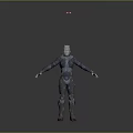 Woman In Detailed Futuristic Armor With Outstretched Arms On Gray Background