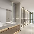 Modern Public Restroom Interior Design With Sinks Mirrors Stalls And Indoor Greenery