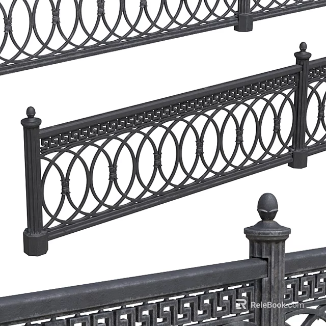 Ground Decorative Iron Railings With Circular Pattern And Spherical Top Posts 3d model 
