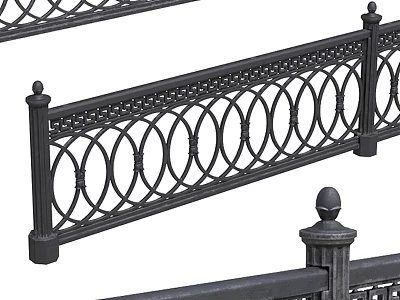 Ground Decorative Iron Railings With Circular Pattern And Spherical Top Posts 3d model