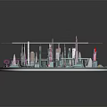 Hexagonal Architectural Construction Model Featuring Cranes Tall Buildings and Scaffolding Structures