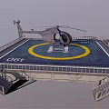 Helicopter Parked On Helipad With Yellow Circle White Markings Railing And Stairs