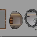 Decorative Wall Mirrors With Wooden Frame LED Lights Irregular Shape And Bamboo Plant