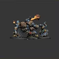 Painted Blue Fantasy Character Miniatures With Flaming Weapons And Dynamic Poses