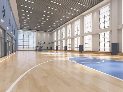 Spacious Basketball Gym With Wooden Flooring And Large Windows 3d model