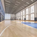 Spacious Basketball Gym With Wooden Flooring And Large Windows